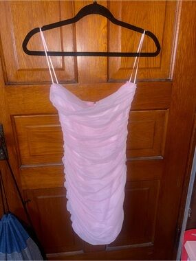 Windsor Light Pink Ruched Spaghetti-Strap Mini Dress